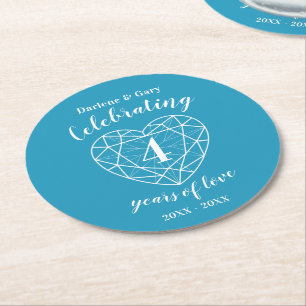 Dessous-de-verre Rond En Papier Bleu topaz anniversaire 4 ans de dessous de verre