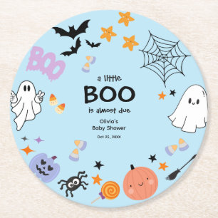 Dessous-de-verre Rond En Papier Bleu Un Petit Boo Cute Ghost Baby shower Halloween