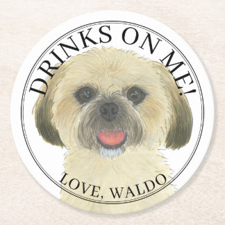 Dessous-de-verre Rond En Papier Blonde personnalisé Tan Gold Shih Tzu Chien Mariag