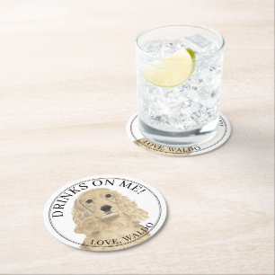 Dessous-de-verre Rond En Papier Blonde personnalisée Tan Cocker Spaniel Chien Mari