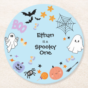 Dessous-de-verre Rond En Papier Blue Éffrayant One mignonne Fantôme Halloween 1er