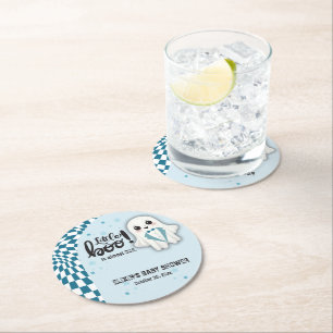 Dessous-de-verre Rond En Papier Blue Ghost Little Boo est presque dû Baby shower