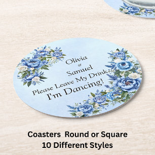 Dessous-de-verre Rond En Papier Blue Peony on Blue Laissez mon verre !