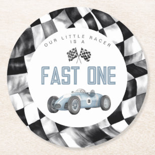 Dessous-de-verre Rond En Papier Blue Race Car Fast Un 1er anniversaire fête