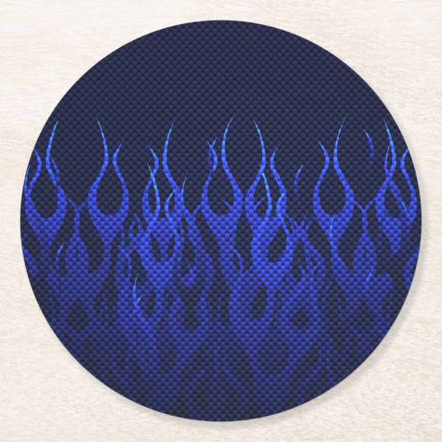 Dessous-de-verre Rond En Papier Blue Racing Flames on Carbon Fiber (Devant)