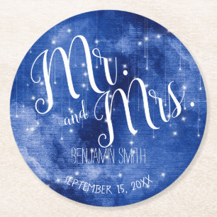 Dessous-de-verre Rond En Papier Blue Space Galaxy Stars Night Sky Mariage