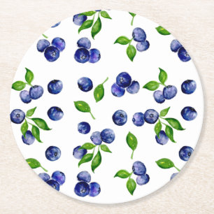 Dessous-de-verre Rond En Papier Blueberry Berry Premier Motif d'aquarelle