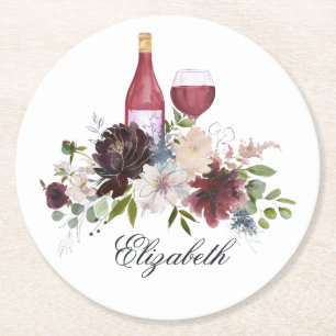 Dessous-de-verre Rond En Papier Blush Bourgogne Bohème Bleu Poussiéreux Vin