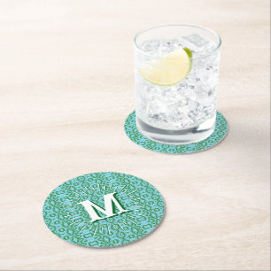 Dessous-de-verre Rond En Papier Boa Ripple en Vert + Aqua Personnalisé