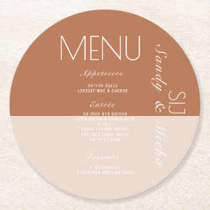 Dessous-de-verre Rond En Papier Bohème Mariage Menu Dîner Terracotta 