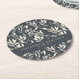 Dessous-de-verre Rond En Papier Boho Black Main Tirée Floral Mariage Personnalisé
