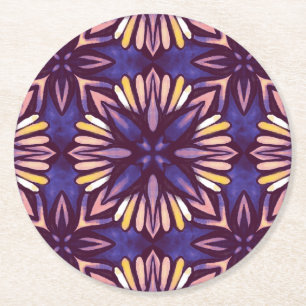 Dessous-de-verre Rond En Papier Boho Blossom : Motif Floral Artistique Violet