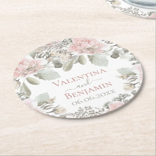 Dessous-de-verre Rond En Papier Boho chic nom floral floral et poussiéreux rose aq