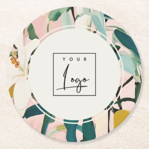 Dessous-de-verre Rond En Papier Boho Colorful rose Turquoise vert peint logo flora