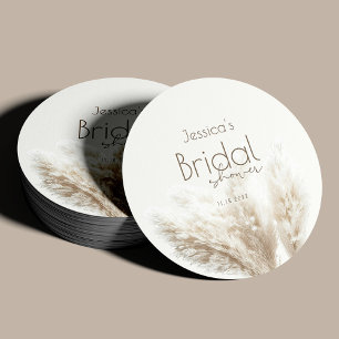 Dessous-de-verre Rond En Papier Boho Neutral Fluffy Pampas Grass Fête des mariées