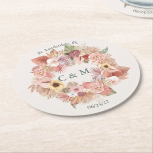 Dessous-de-verre Rond En Papier Boho Rose Beige vert Dessous de verre de papier de