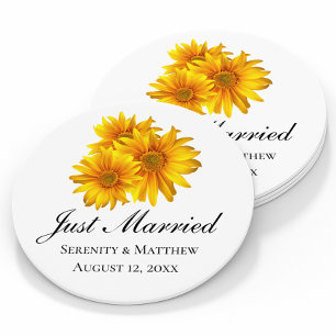 Dessous-de-verre Rond En Papier Boho Tournesol Élégant Floral Juste Marié Mariage