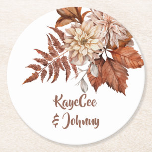 Dessous-de-verre Rond En Papier Boho Vintage Automne Terracotta Floral Mariage