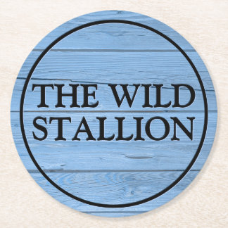 Dessous-de-verre Rond En Papier Bois rustique Faux Bleu Clair Gravé Nom Barre