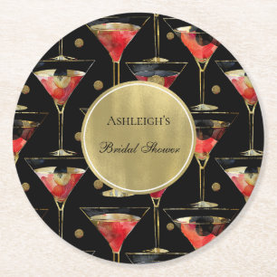 Dessous-de-verre Rond En Papier Boissons de mariage glamour or noir Fête de mariag