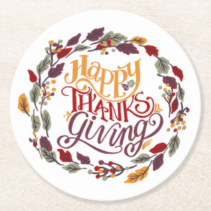 Dessous-de-verre Rond En Papier Bon thanksgiving Automne Feuilles