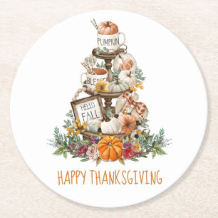 Dessous-de-verre Rond En Papier Bon thanksgiving Citrouille Rustique Automne