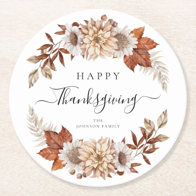 Dessous-de-verre Rond En Papier Bon thanksgiving Rustic Fall Leaves (Devant)