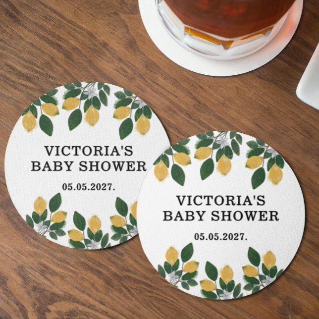 Dessous-de-verre Rond En Papier Bonbon au Baby shower de citron (Créateur téléchargé)