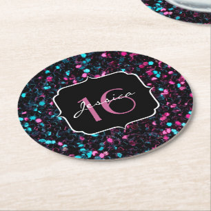 Dessous-de-verre Rond En Papier Bonbon rose et bleu coloré scintillant 16 à