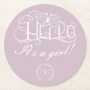 Dessous-de-verre Rond En Papier Bonjour écriture décorative baby shower bleu pouss