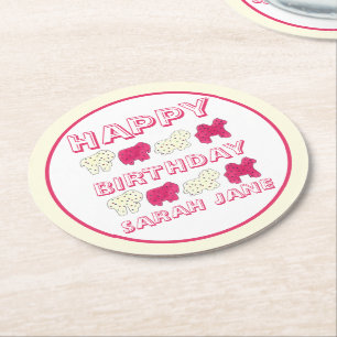 Dessous-de-verre Rond En Papier Bonne fête d'anniversaire Pink Circus Animal Crack