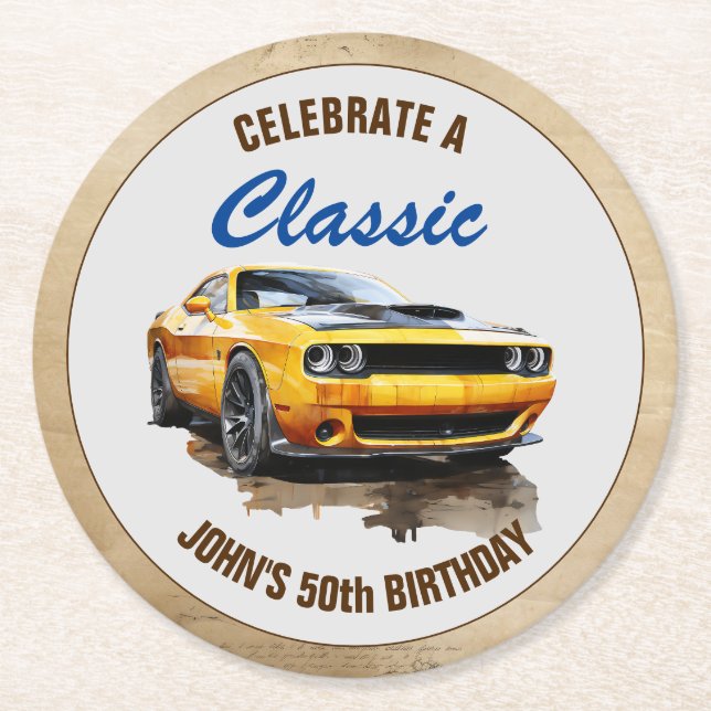 Dessous-de-verre Rond En Papier Bonne voiture de 50e anniversaire classique (Devant)