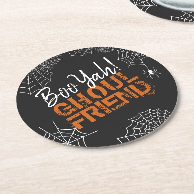 Dessous-de-verre Rond En Papier Boo Yah Ghoul Ami Halloween ID684 (Incliné)