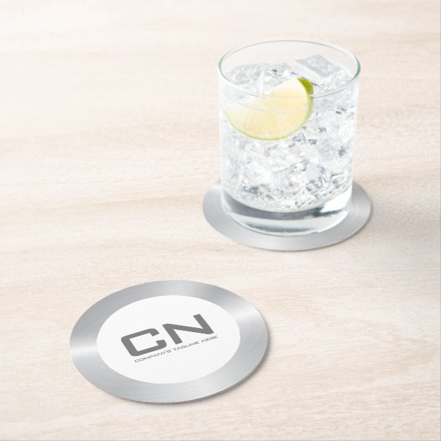 Dessous-de-verre Rond En Papier Bordure argent moderne en blanc (En situation)