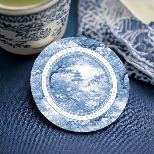 Dessous-de-verre Rond En Papier Bordure géométrique Chinoiserie Motif ID1094
