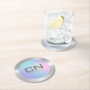 Dessous-de-verre Rond En Papier Bordure rose et bleu ombre argent