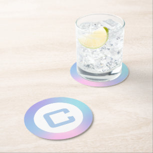 Dessous-de-verre Rond En Papier Bordure rose et bleu ombre sur blanc