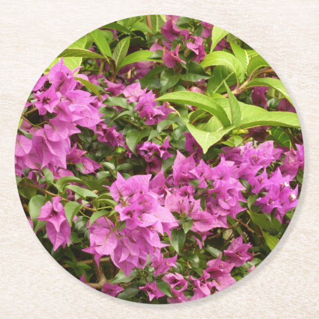 Dessous-de-verre Rond En Papier Bougainvillées tropicales violettes (Devant)