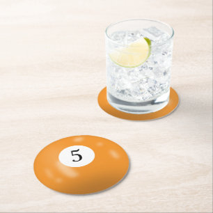 Dessous-de-verre Rond En Papier Boule de billard numéro 5