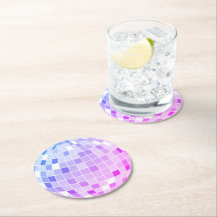Dessous-de-verre Rond En Papier Boule de Disco Rose Élégante Rétro