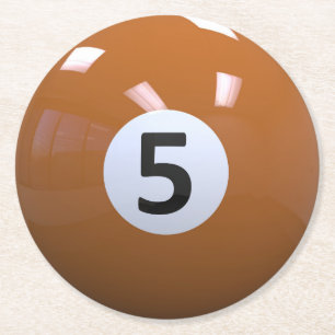 Dessous-de-verre Rond En Papier Boule de piscine de billard de no. 5 d'orange