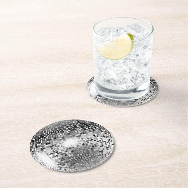 Dessous-de-verre Rond En Papier Boule Disco (En situation)