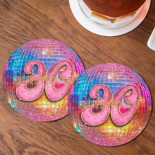 Dessous-de-verre Rond En Papier Boule disco danse paillettes rose or 30e anniversa