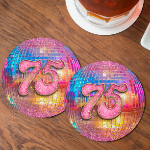Dessous-de-verre Rond En Papier Boule disco danse paillettes roses or 75e annivers