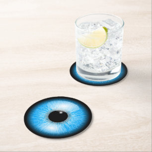 Dessous-de-verre Rond En Papier Boule oculaire réaliste bleue effrayante pour Hall