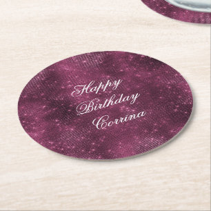 Dessous-de-verre Rond En Papier Bourgogne romantique scintillant anniversaire clin