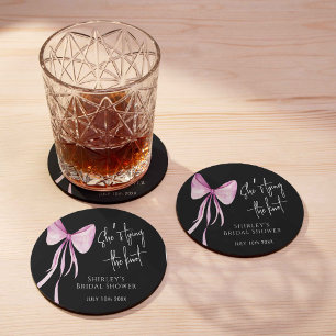 Dessous-de-verre Rond En Papier Bow rose vif Elle noue la Fête des mariées de noeu