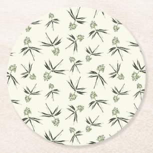 Dessous-de-verre Rond En Papier Branches vertes sur crème - motif sans soudure