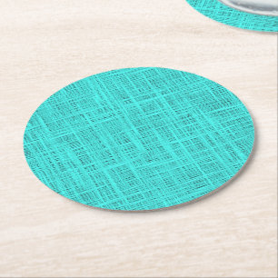 Dessous-de-verre Rond En Papier Bright Turquoise Faux Jute Motif de tissage textil