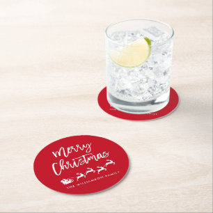 Dessous-de-verre Rond En Papier Brosse Script Star Père Noël Joyeux Noël